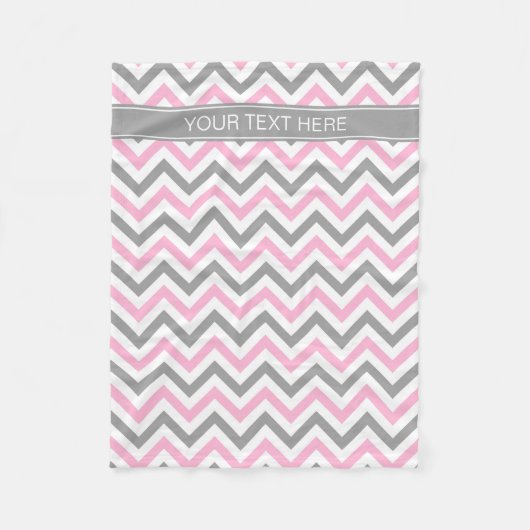 Couverture Polaire Pink Dk Gray White LG Chevron Gray Name Monogram (Devant)