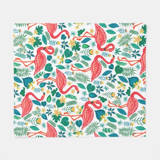 Couverture Polaire Pink Flamingos and Tropical Flowers Pattern (Devant (Horizontal))