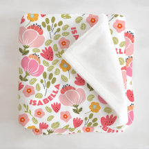 Pink Floral Girls Nom Fleece Blanket