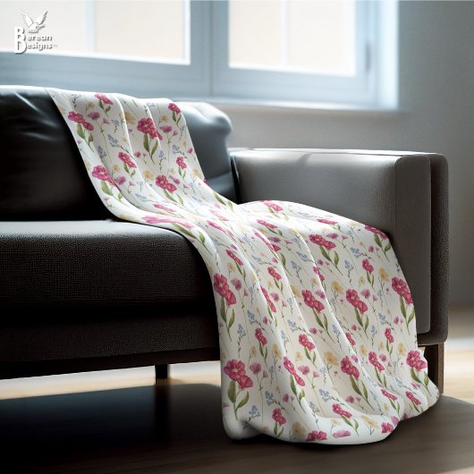 Couverture Polaire Pink Floral Watercolor Wildflower