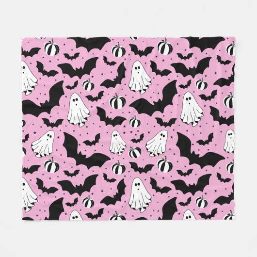 Couverture Polaire Pink ghosts, bats and pumpkins (Devant (Horizontal))