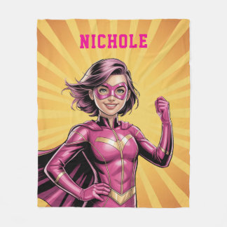 Couverture Polaire Pink Girl Superhero Birthday Party 