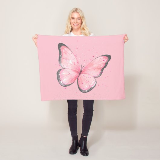 Couverture Polaire pink glitter butterfly (En situation)