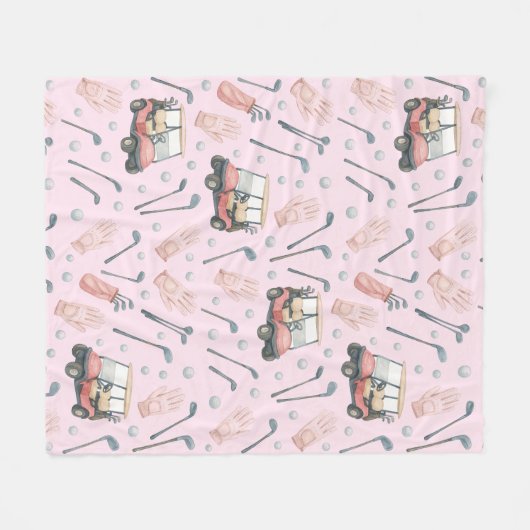 Couverture Polaire Pink Golf Cart Pattern Lady Golfer (Devant (Horizontal))