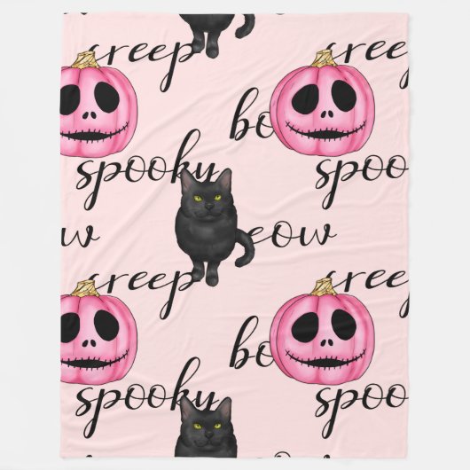 Couverture Polaire Pink Jack-O-Lantern and Black Cat (Devant)
