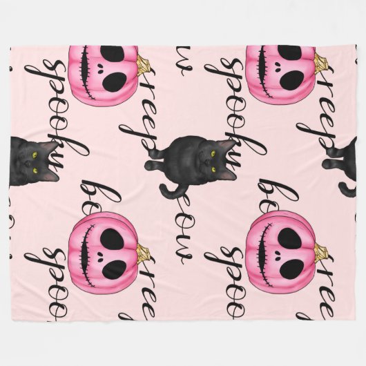 Couverture Polaire Pink Jack-O-Lantern and Black Cat (Devant (Horizontal))