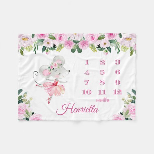 Couverture Polaire Pink Mouse Ballerina Mois Growth Tracker  (Devant (Horizontal))