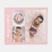 Couverture Polaire Pink Personalized Baby Girl Name & 3 Photo collage (Devant (Horizontal))