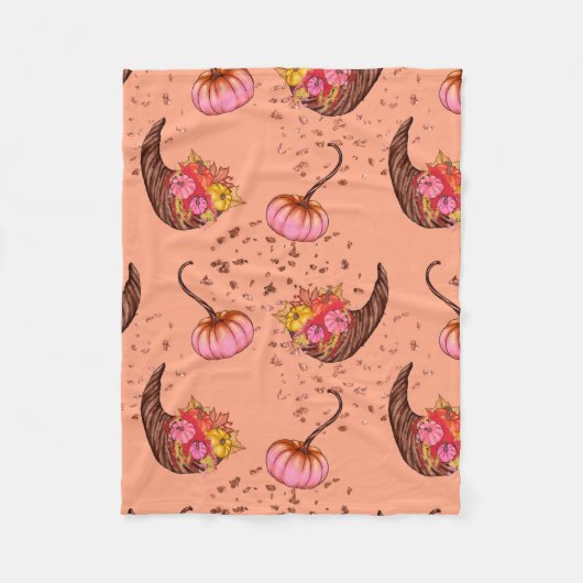 Couverture Polaire Pink Pumpkin with Autumn Leaves and Horns (Devant)