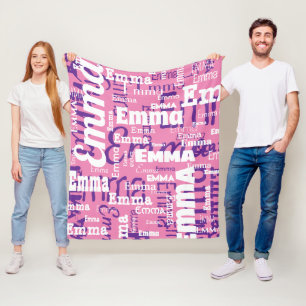 Couverture Polaire Pink Purple Blanc Nom Répéter la typographie