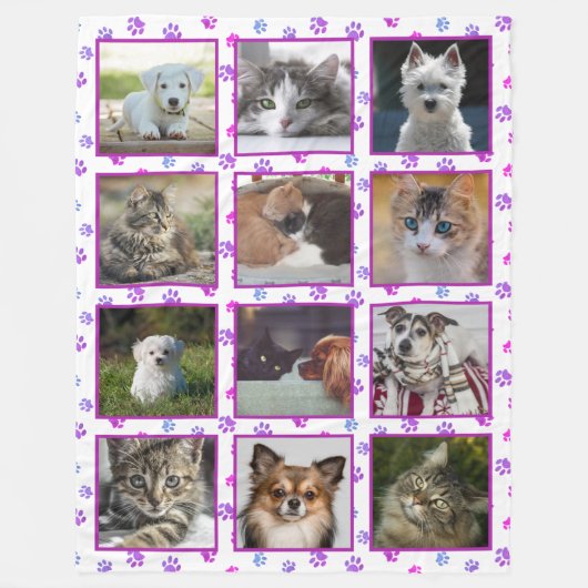 Couverture Polaire Pink Purple Blue Empreintes de pattes Pet Photo Co (Devant)