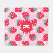 Couverture Polaire Pink Red Strawberries Floral Pattern Monogram (Devant (Horizontal))