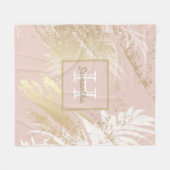 Couverture Polaire Pink rose or rousse feuille feuillage monogramme (Devant (Horizontal))