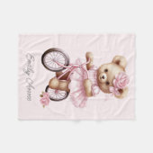 Couverture Polaire Pink Teddy Bear Flowers Bicycle Nom de l'enfant (Devant (Horizontal))