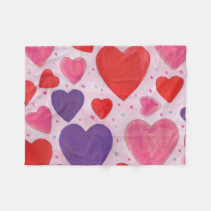 Couverture Polaire Pink violet et Red Valentine's Day Hearts