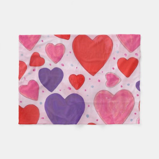 Couverture Polaire Pink violet et Red Valentine's Day Hearts (Devant (Horizontal))