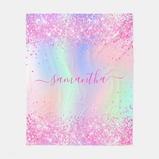 Couverture Polaire Pink violet nom script holographe fille (Devant)