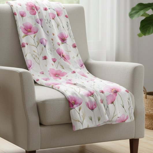 Couverture Polaire Pink Watercolor Wildflower 