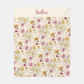 Couverture Polaire Pink Watercolor Wildflower Monogram Name (Devant)