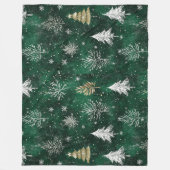 Couverture Polaire Pins d'or Silver Snowflakes Hunter Green (Devant)