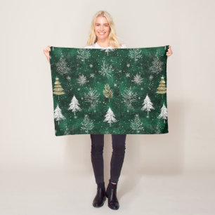 Couverture Polaire Pins d'or Silver Snowflakes Hunter Green