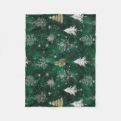 Couverture Polaire Pins d'or Silver Snowflakes Hunter Green (Devant)