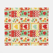 Couverture Polaire Pique-nique patchwork de fraises (Devant (Horizontal))