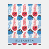 Couverture Polaire Pirate Jellyfish, Motif de méduses, Votre nom (Devant)