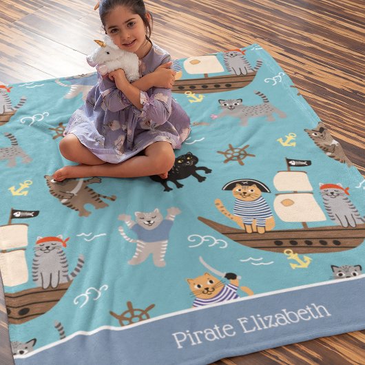 Couverture Polaire Pirate Motif de chat pour garçon et fille enfants