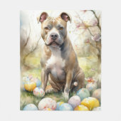 Couverture Polaire Pitbull Chien avec des oeufs de Pâques vacances (Devant)