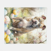 Couverture Polaire Pitbull Chien avec des oeufs de Pâques vacances (Devant (Horizontal))