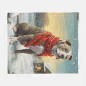Couverture Polaire Pitbull Chien dans Noël de neige (Devant (Horizontal))