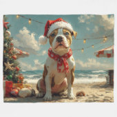 Couverture Polaire Pitbull Chien Noël Plage Vintage (Devant (Horizontal))