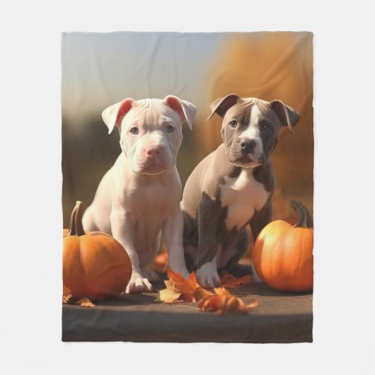 Couverture Polaire Pitbull Chiot Automne Citrouille de plaisir (Devant)