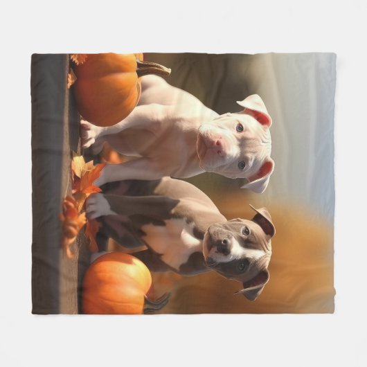 Couverture Polaire Pitbull Chiot Automne Citrouille de plaisir (Devant (Horizontal))