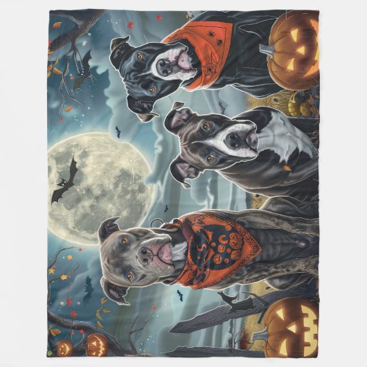 Couverture Polaire Pitbull Halloween Éffrayant (Devant)
