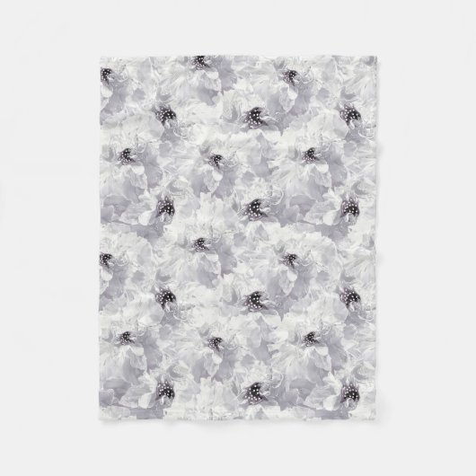 Couverture Polaire pivoines, gris et blanc, fleurs florales, blanches (Devant)