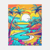 Couverture Polaire Plage de coucher de soleil tropicale animée (Devant)