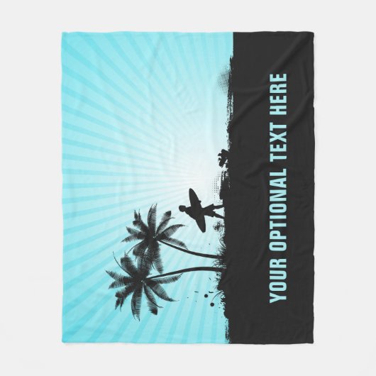 Couverture Polaire Plage Surfer texte personnalisé blanc (Devant)