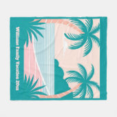 Couverture Polaire Plage tropicale, rose et turquoise texte personnal (Devant (Horizontal))