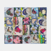Couverture Polaire plaid avec oiseaux et fleurs (Devant (Horizontal))