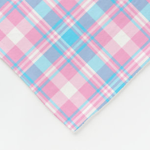 Couverture Polaire Plaid bleu-clair, rose et blanc
