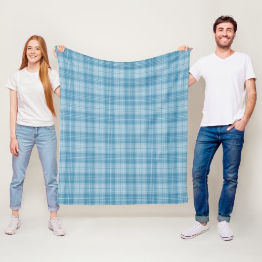 Couverture Polaire Plaid bleu et blanc doux (En situation)
