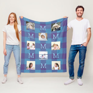 Couverture Polaire Plaid Blue Purple Cool Monogramme 8 Photo