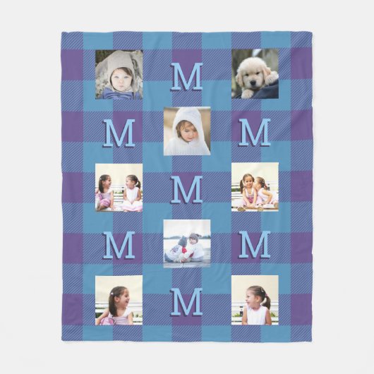 Couverture Polaire Plaid Blue Purple Cool Monogramme 8 Photo (Devant)