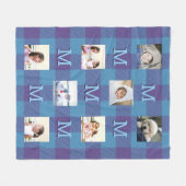 Couverture Polaire Plaid Blue Purple Cool Monogramme 8 Photo (Devant (Horizontal))