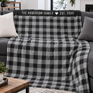 Couverture Polaire Plaid Buffalo Gris Monogramme Nom de Famille