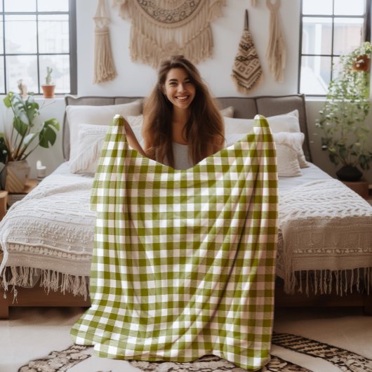 Couverture Polaire Plaid Buffle Vert Olive et Blanc de Ferme