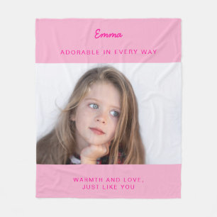 Couverture Polaire Plaid de laine rose avec photo