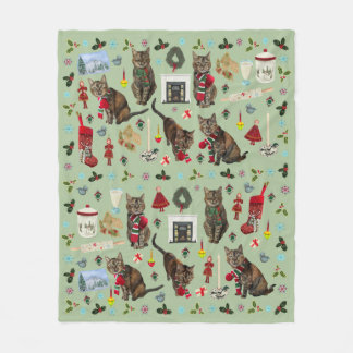 Couverture Polaire Plaid de Noël chats et ornements en molleton